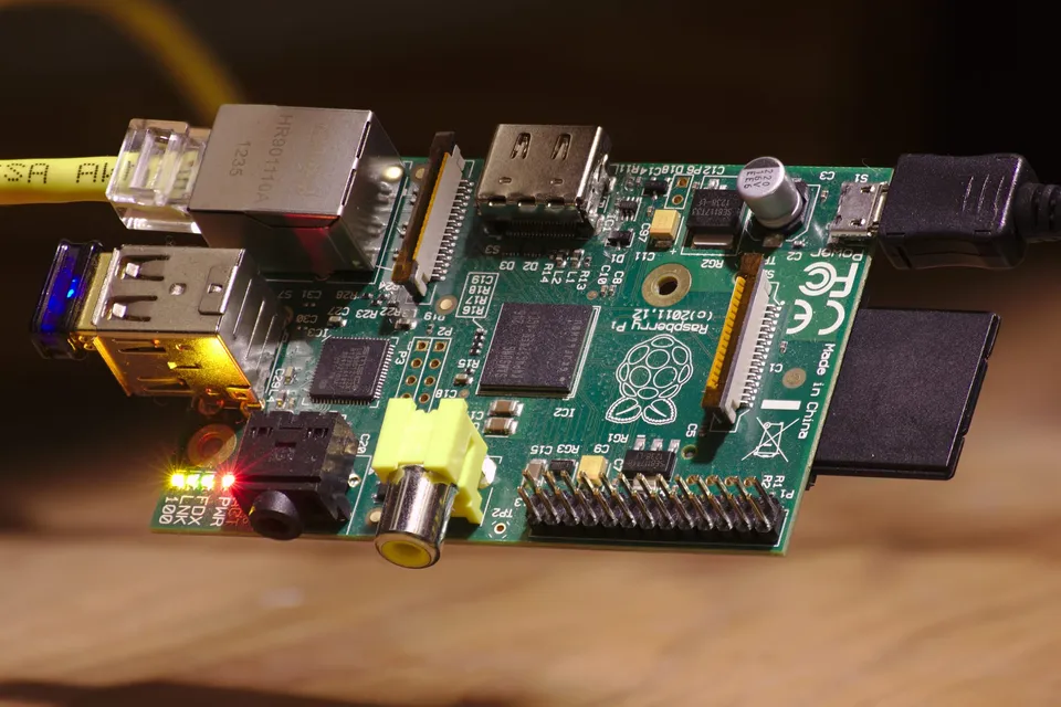 A Raspberry Pi board running on a table