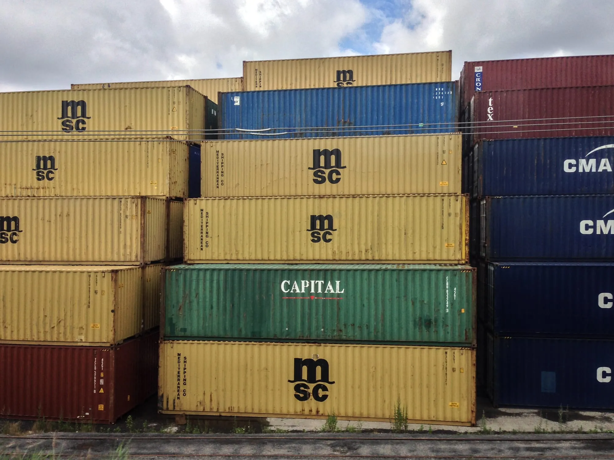 Shipping containers stacked on a quay
